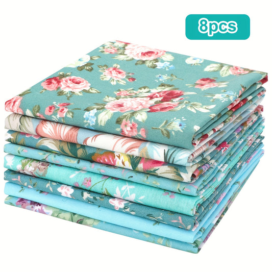 8pcs Vibrant Green Cotton Fabric Bundles - Premium Floral Prints, Precut for DIY Sewing, Quilting & Crafting, Hand Wash Only, Home Accents, Quilting Supplies, Colorful Fabric Bunches, Durable Fabric Bunches