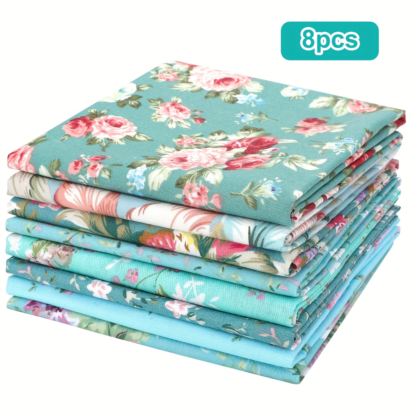 100% Cotton Blue Patchwork Set (8pcs): Precut Fabric Squares, Ideal for Quilting, DIY Crafts & Home Accents, Great Gift for Craft Enthusiasts
