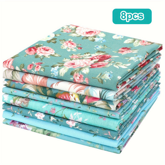 100% Cotton Blue Patchwork Set (8pcs): Precut Fabric Squares, Ideal for Quilting, DIY Crafts & Home Accents, Great Gift for Craft Enthusiasts