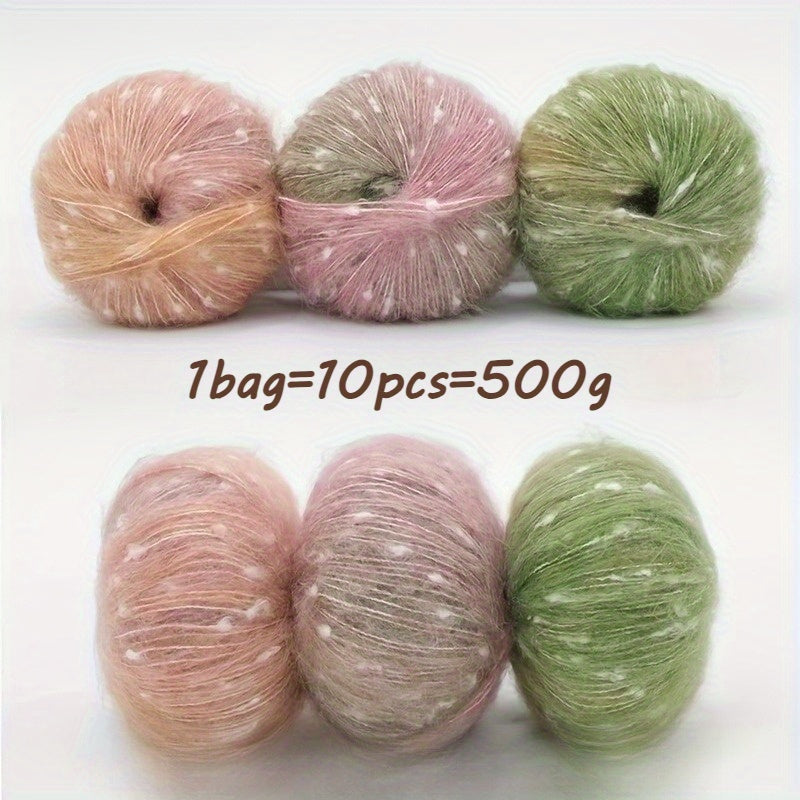 10pcs Starry Sky Gradient Long Staple Cashmere Yarn Rainbow Sugar Bean Color Dot Cashmere Wool Shake Velvet Yarn Handmade Knitting DIY Hollow Sweater, Hat, Scarf, Shawl, 50g/pc Total 500g