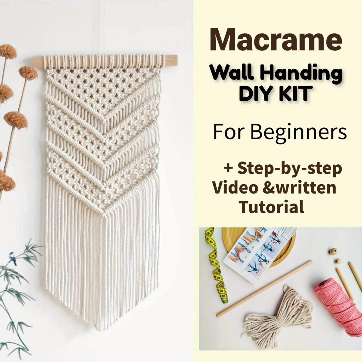 1 SET Macrame wall hanging craft kit, DIY macrame kit, make wall hanging for modern apartment, good gift for woman and friends!