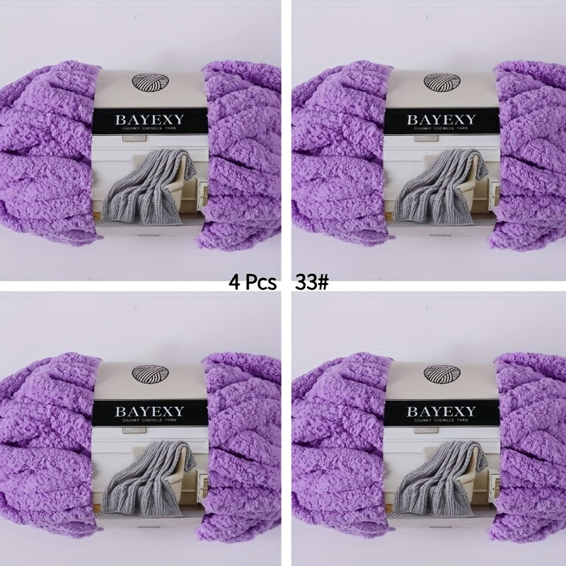 4 PSC BAYEXY Super Thick Knitting Yarn - Chunky Chenille Yarn for Handmade Blankets, All-Age Crafting Enthusiasts, 100% Polyester, Mixed Colors