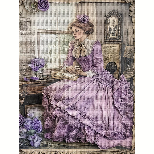 1pc Elegant Victorian Lady 11CT/14CT Print Cross Stitch DIY Kit - 30x40cm/11.8x15.7in/40x50cm/15.7x19.6in, Relaxing Adult & Beginner Stitching Project, Perfect for Bedroom & Living Room Wall Decor, Includes Canvas, Needles, T