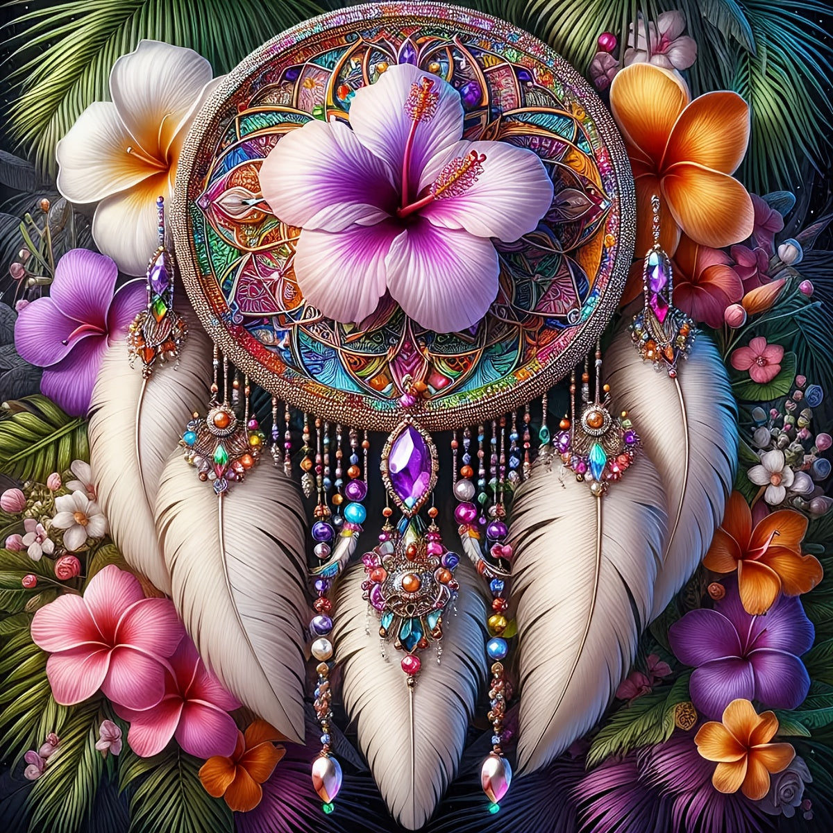 ZUOANLF 1set 40x40cm/15.7x15.7Inch DIY Cross Stitch Kit Frameless, Beautiful dream catcher, stamped cross stitch kits, Embroidery Set for Home Decor, Includes Patterned Fabric & Threads, Perfect for Living Room Entrance or Be