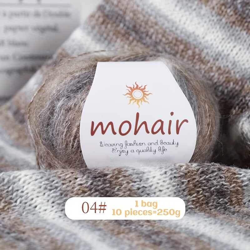 10 Skeins, 250g Each - Colorful Marled & Blend Yarn, Self-Striping Pattern for Knitting, Crochet, Scarves, Hats, Shawls, Crafting Yarn|Multicolor Fiber|Soft Texture Yarn