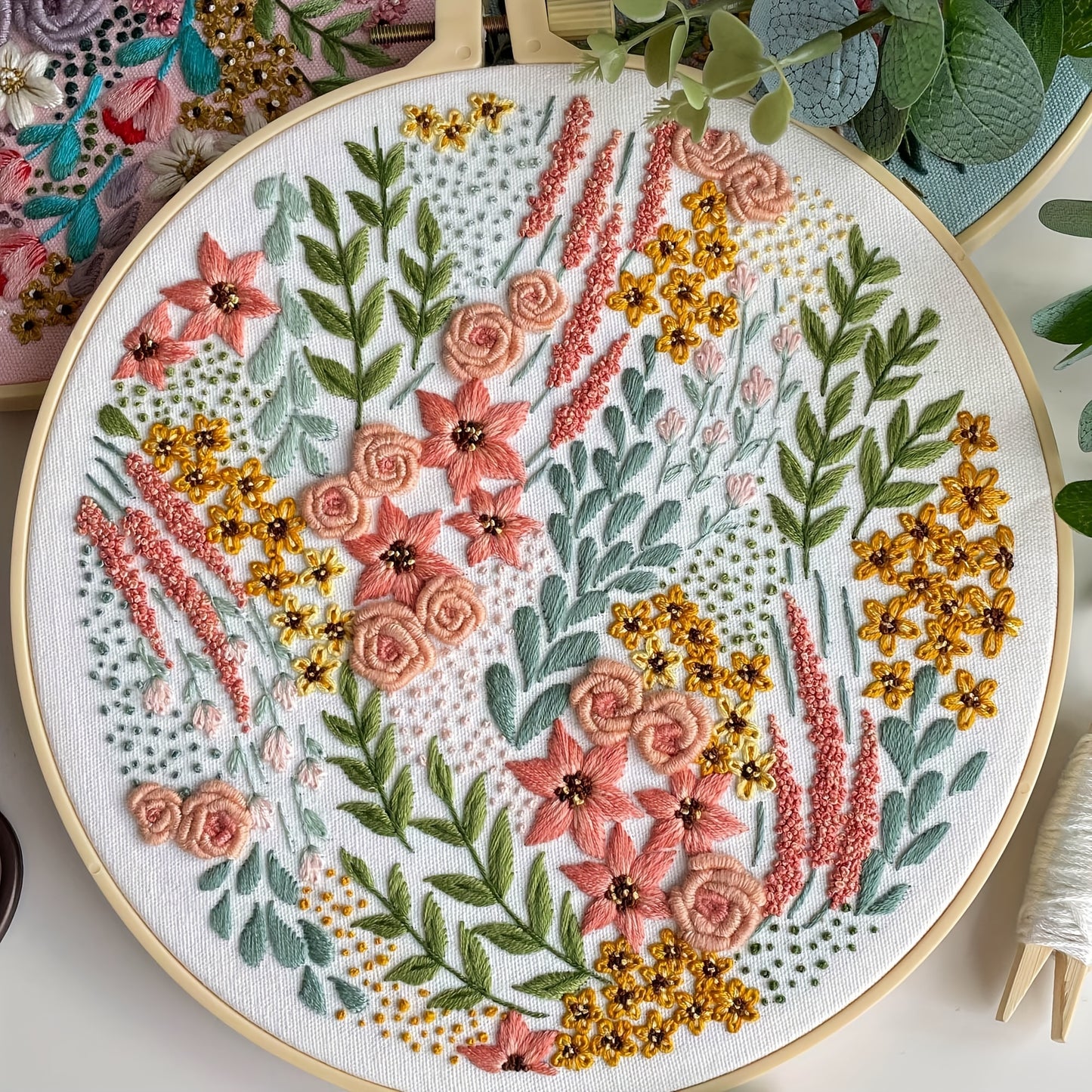 3pcs Embroidery Kit for Beginners Needlepoint Cross Stitch Kits for Adults,Stitch Learning DIY Kit with Easy Instruction