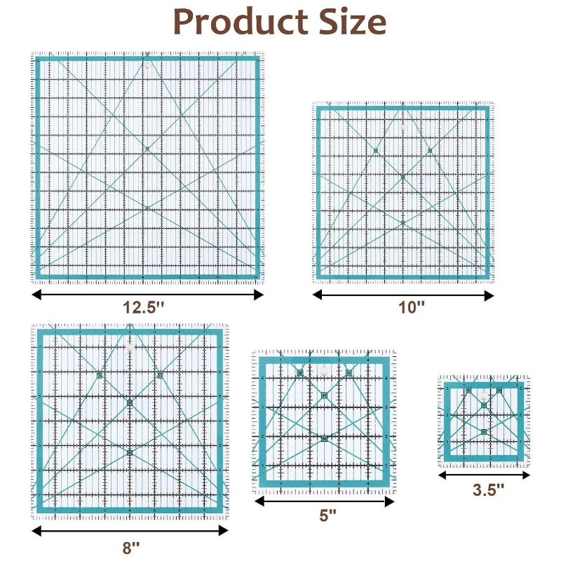 8 - Piece Square Quilting Rulers Non Slip And Templates, Acrylic Sewing Ruler Set with 24pcs - Slip 3.5 Inchx3.5 Inch5 Inchx5 Inch8 Inchx8 Inch10 Inchx10 Inch12.5 Inchx12.5 Inch6.5 Inchx12 Inch2 Inchx12 Inch3 Inchx9 Inch