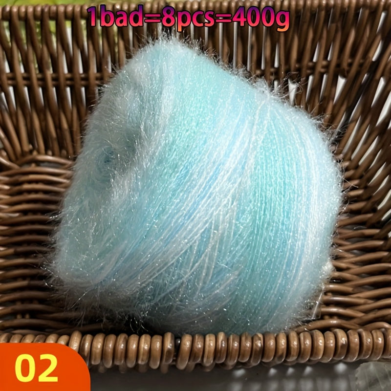 A Large Economical Pack of 400G of Soft Long-Haired Yarn, Suitable for Sweaters, Scarves, Jackets, Shawls, Hats, Coats, Etc. This Yarn Material Kit Is Perfect for DIY Projects. 1 Pack = 8pcs = 400G, Consisting of 80% Acrylic