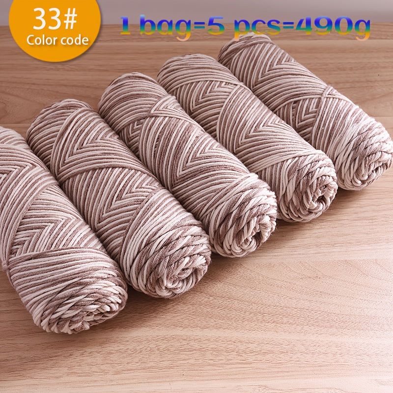 490g Multicolor Gradient Ombre Yarn Skein for Hand Knitting, 5-Ply Yarn Ball for Autumn/Winter Fashion Sweaters, Scarves, Hats, Gloves, Gifts, and Crafts, 5 Skeins per Pack