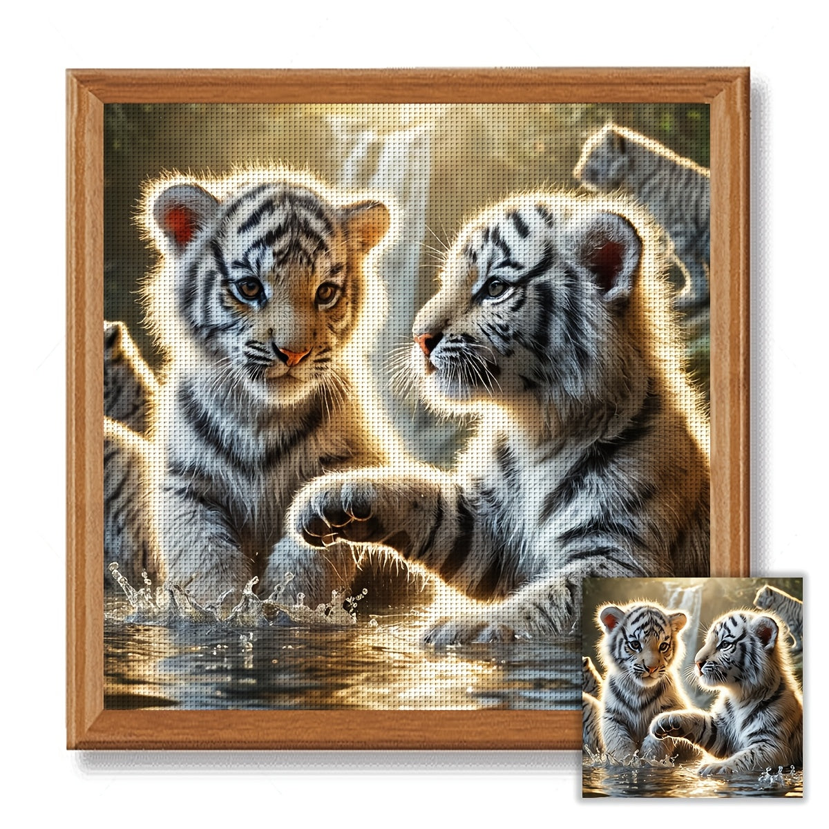 ZUOANLF 1set 40x40cm/15.7x15.7Inch DIY Cross Stitch Kit Frameless, Cute tiger, stamped cross stitch kits, Embroidery Set for Home Decor, Includes Patterned Fabric & Threads, Perfect for Living Room Entrance or Bedroom Decorat