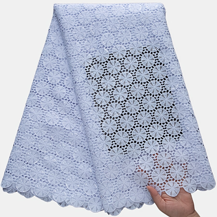 White African Water-Soluble Lace Fabric with Sequins - Nigerian Style Floral Pattern for Wedding, Party, and Prom Dresses, Hand Wash Only, Wedding Dresses, Party Dresses, Elegant Dresses, Intricate Lacework