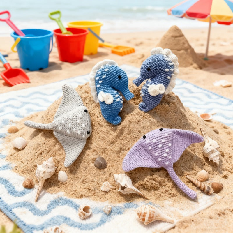 Handmade Crochet Yarn Marine Animal Kit - Cute Ocean-Themed Craft Set with Whales, Dolphins, Starfish & Coral Reef Design, All-Season Knitting & Crochet Supplies