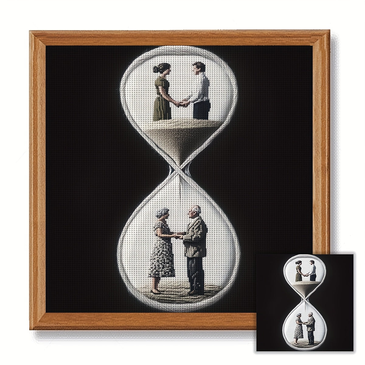 ZUOANLF DIY Cross Stitch Kit - Romantic Hourglass Love Scene, 30x30cm/11.8x11.8Inch, 40x40cm/15.7x15.7Inch, Fabric Wall Art with Threads, Needle, Pattern, and Instructions for Home Decor or Gift, All-Season Love Theme, Romant