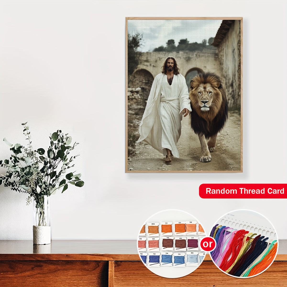 1pc JOZYSH Jesus and Lion Religious Cross Stitch Kit - Complete DIY Set with Printed Canvas, Threads, Needles & Instructions, 30x40cm/40x50cm (11.8x15.7in/15.7x19.6in) Handmade Christian Wall Art, Lion of Judah Gift for s &,