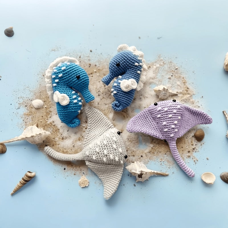 Handmade Crochet Yarn Marine Animal Kit - Cute Ocean-Themed Craft Set with Whales, Dolphins, Starfish & Coral Reef Design, All-Season Knitting & Crochet Supplies