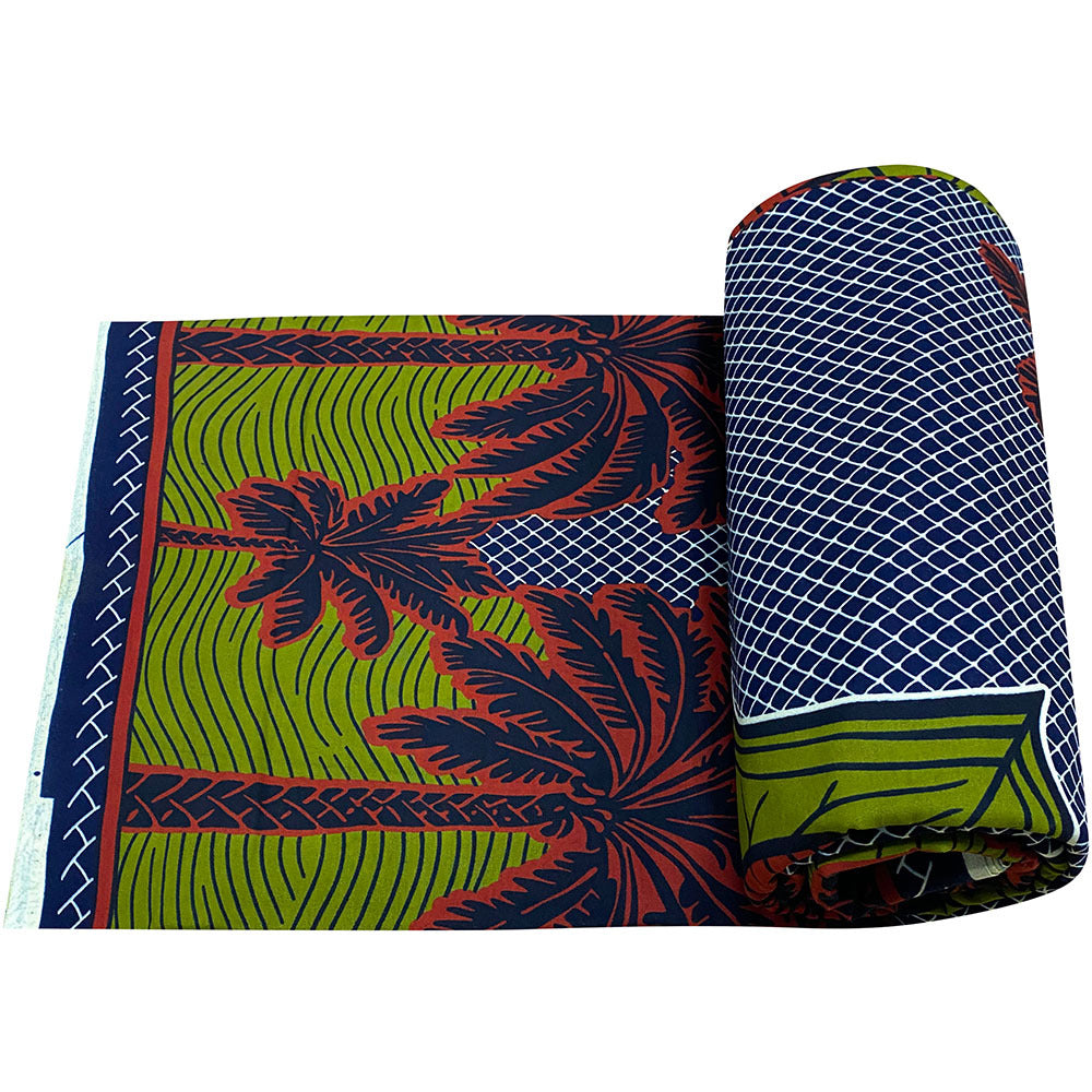 1 or 6 Yards Bulk African Ankara Print Fabric - 100% Cotton Traditional African Textile with Bold Ankara Patterns (Hibiscus, Palm Trees, Cowries) - Multicolor (Red, Green, Blue, Yellow, White) for Quilting, Sewing, Dressmakin
