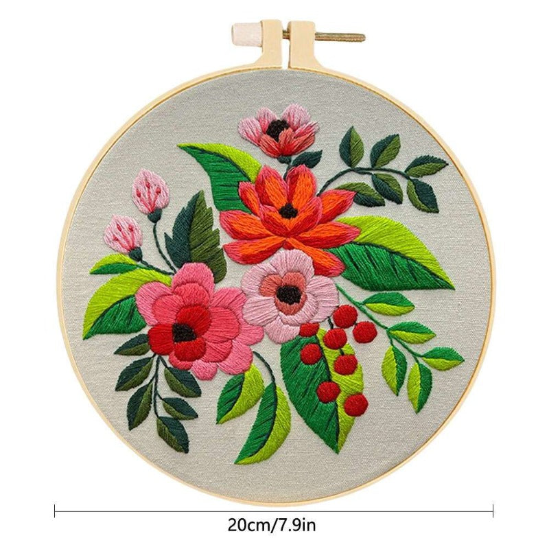 5pcs Floral Embroidery Starter Kit with Hoops - Vibrant Cross Stitch Kits for Beginners, Complete Set for Handicrafts Gifts, Includes Patterns, Threads Tools, Perfect for All Seasons, Needlework Kits|Vibrant Embroidery Kits|C
