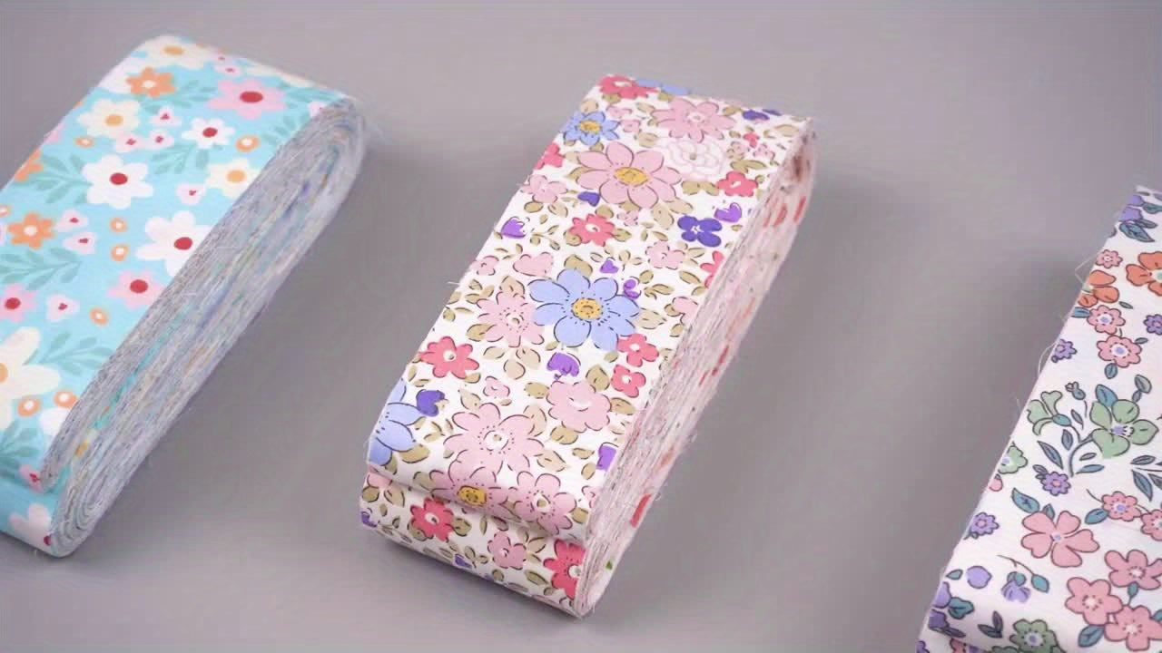 40pcs 6.5*50Cm (2.55*19.7In) Blue Floral Series Fabric Fabric Rolls, Long Quilted Patchwork Craft Fabric, DIY Patchwork Craft Materials, Patchwork Kits with Different Patterns, Hobbyist Pre-Cut DIY Handmade Doll Costumes And
