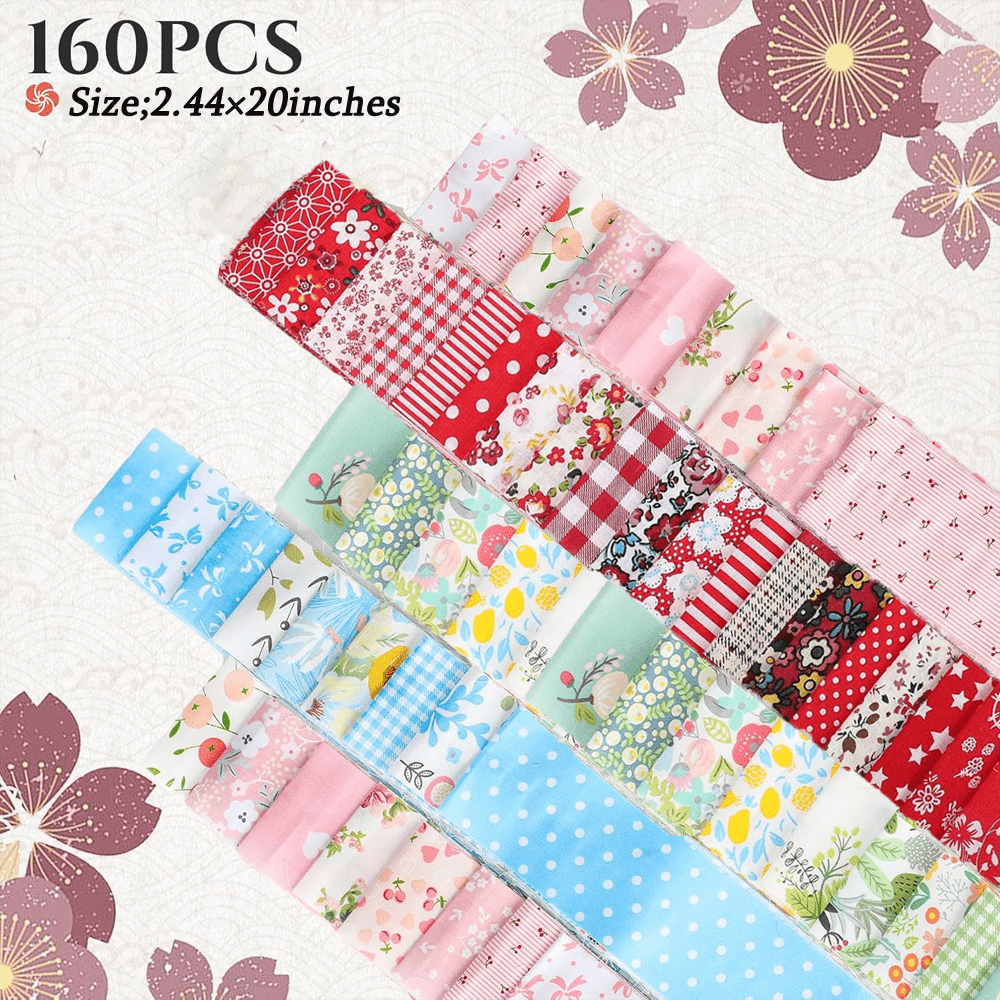 160 Pcs 4 Roll Fabric Strips Assorted Quilting Fabric for Quilting Crafting and Sewing Rolled Cotton for Crafts Blanket Rug Upholstery and Purse Making (Lively Style)