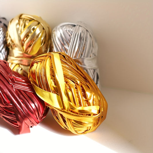 A Set of 3 Mixed Color 300G Faux Metallic Sheen Yarn, Suitable for Handmade Crochet Bags, Dolls, Pendants, Etc., in Golden + Silver + Dark Gray, Antique Golden + Burgundy + Dark Brown, Made of 100% Polyester, Red And White Ch