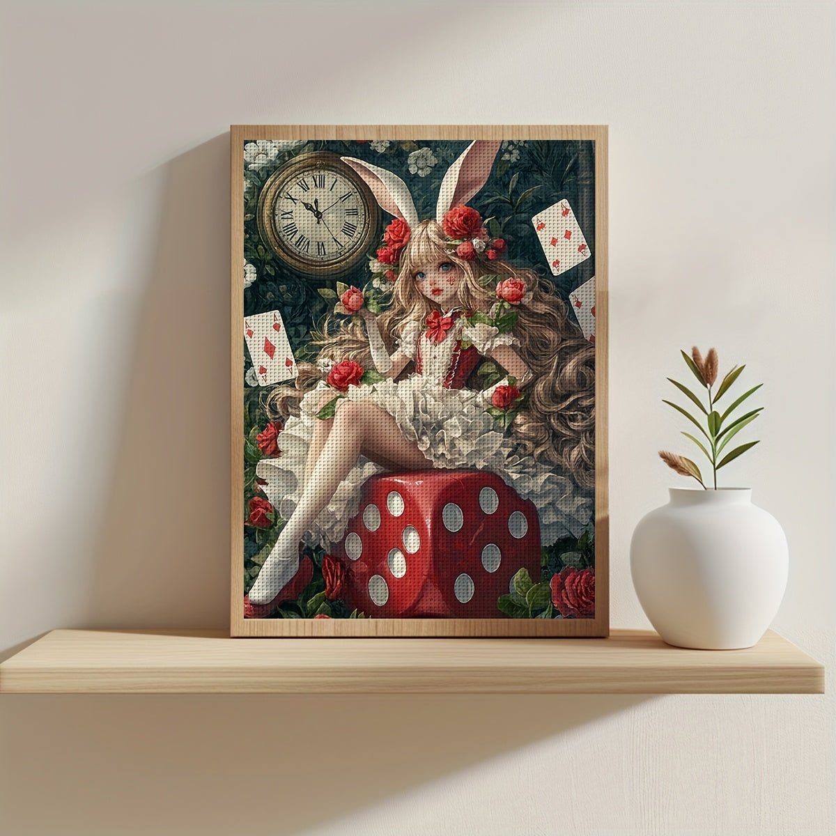 1pc JOZYSH 11CT/14CT DIY Kit - 11.81x15.75inch, Relaxing Adult Beginner Cross Stitch Set with Printed Canvas, Needles, Threads, Patterns & Instructions - Whimsical Rabbit in Floral Dress Design, Perfect for Home & Office Deco