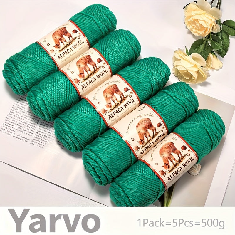 1 Pack (5 Balls) 500g Alpaca Wool Yarn - Thick Warm Winter Knitting Fiber, Alpaca Wool Yarn for DIY Hand-Knitting Scarves, Hats, Sweaters, Multi-Color (Brown/White/Black/Gray/Tan) - Perfect Gift for Crafters & Cold Weather