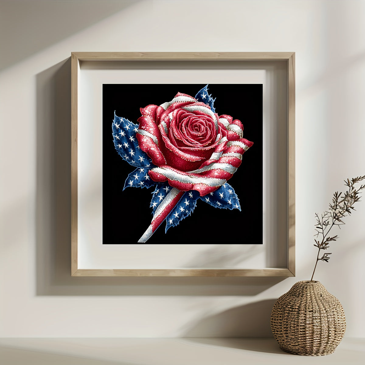 JOZYSH 1pc Cross Stitch Kit, 11CT/14CT Patriotic Red Rose Print, DIY Embroidery Set for Beginners, Includes Canvas, Needles, Thread, Chart & Instructions, Ideal Gift for Home Decor, Sewing Project|Vibrant Wall Art|Cross Stitc