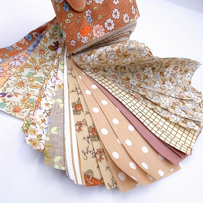 42pcs Khaki Floral Fabric Jelly Rolls - Pre-Cut 100% Cotton Quilting Patches With Assorted Patterns (Chevron, Polka Dots, Grids) For Thanksgiving Crafts, Scrapbooking & Sewing Beginners - Hand Wash Only, Quilting Supplies And
