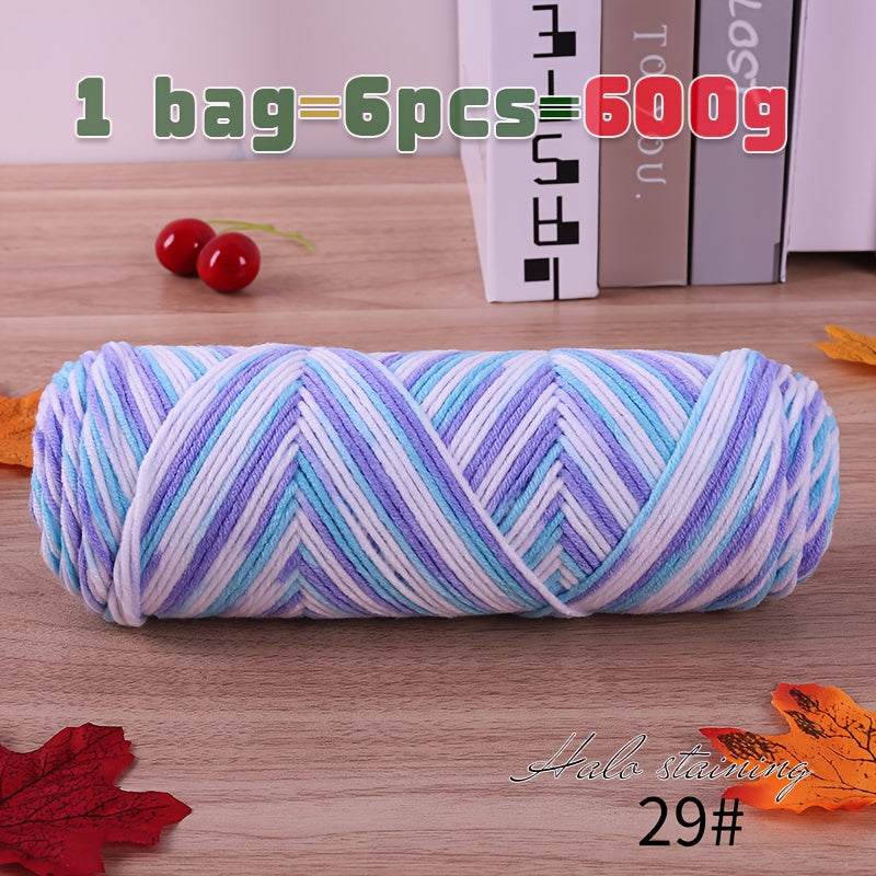 1 Large Bag 600g Soft Ombre Yarn Rainbow Gradient Colorway for Crafting, Casual Hand-Knitting Materials to Make Fashionable Sweaters, Scarves, Hats, Gloves, Storage Baskets