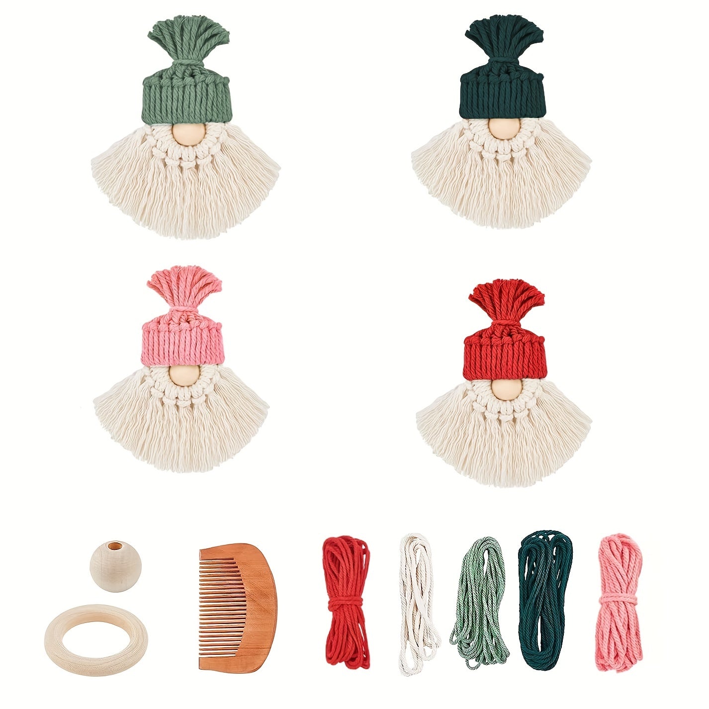 4pcs DIY Macrame Christmas Gnomes Santa Claus Kit DIY Macrame Santa Claus for Christmas Tree Decor Christmas Tree Hanging Gnomes Santa Elf Instructions Included Holiday Decor