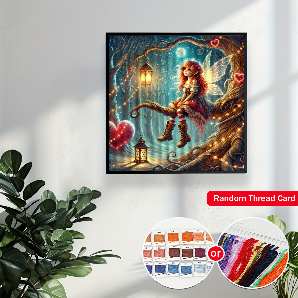 ZUOANLF 1set 50x50cm/19.7x19.7Inch DIY Cross Stitch Kit Frameless, Cute elf, stamped cross stitch kits, Embroidery Set for Home Decor, Includes Patterned Fabric & Threads, Perfect for Living Room Entrance or Bedroom Decoratio