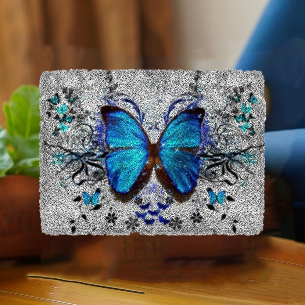latch hook kits for adults Adults 20x15in, DIY Latch Hook Rug Kit, Home Carpet Rug Making Kit, Cross Stitch Embroidery Kits Needlework Crafts Rug for Home Decor, Blue Butterfly 50x38cm