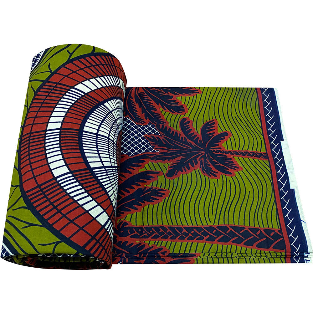 1 or 6 Yards Bulk African Ankara Print Fabric - 100% Cotton Traditional African Textile with Bold Ankara Patterns (Hibiscus, Palm Trees, Cowries) - Multicolor (Red, Green, Blue, Yellow, White) for Quilting, Sewing, Dressmakin