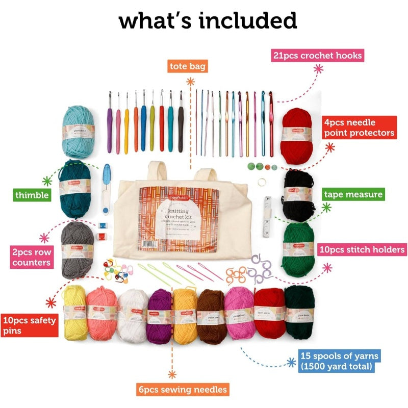 Crochet Kit Beginners u2013 85pcs Beginner Crochet Kit Adults with Yarn, Hooks, Accessories Bonus Tote Bag Organizer u2013 Learn to Crochet with Complete Starter Set, Crochet Accessories And Supplies, Yarn For Crochet, Croche