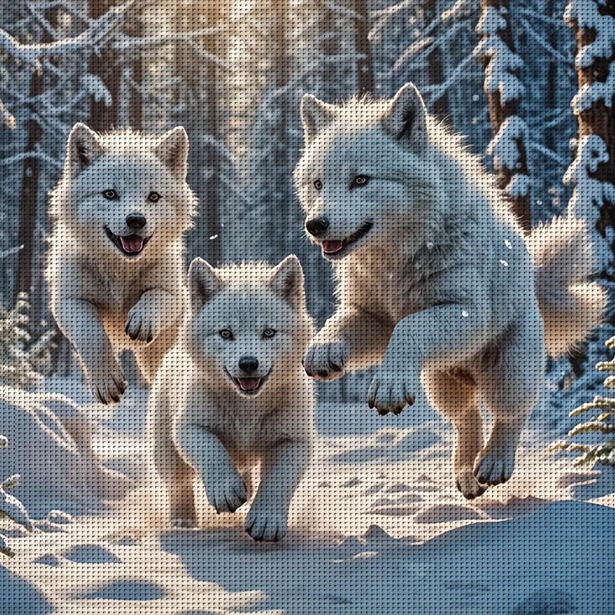 ZUOANLF 1set 40x40cm/15.7x15.7Inch DIY Cross Stitch Kit Frameless, Lovely little Wolves, stamped cross stitch kits, Embroidery Set for Home Decor, Includes Patterned Fabric & Threads, Perfect for Living Room Entrance or Bedro