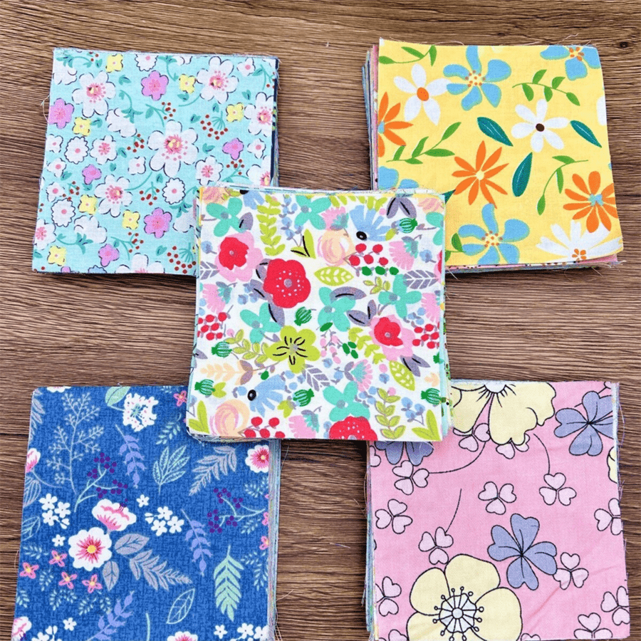 100PCS 10 x 10 cm Floral 100% Cotton Fat Quarters Fabric for Sewing and Quilting Bundles Precut Fabric Square for DIY Craft Patchwork