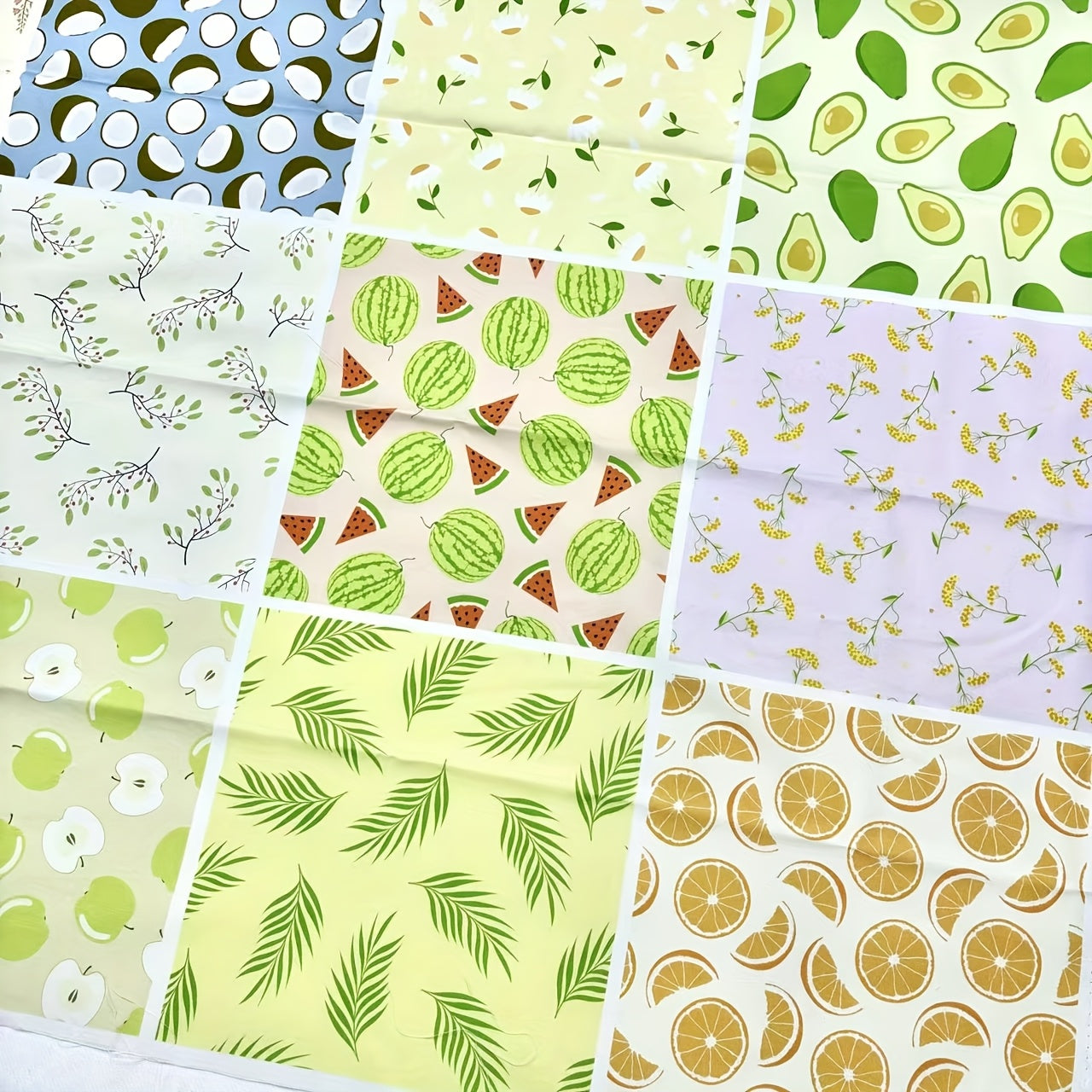 100% Cotton 18 Patterns 23x23cm (9x9in) Quilting Fabric Squares, Fresh And Vibrant Fruit Motifs Cotton Craft Cloth Blocks, Quilting Supplies For DIY Sewing, Playful Home Textiles Handmade Fabric