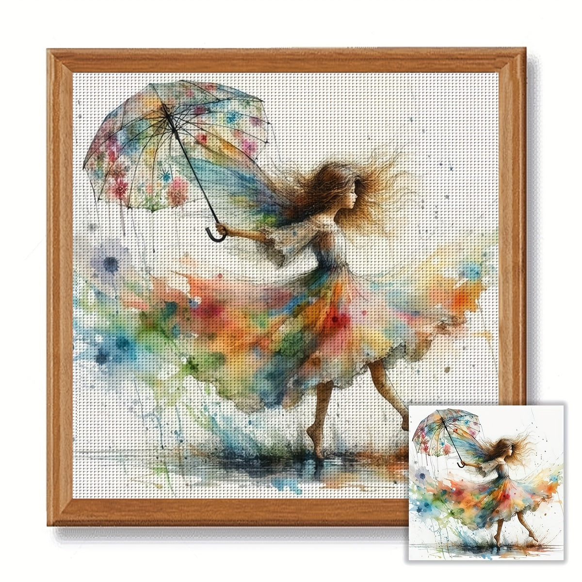 1pc JOZYSH 40x40cm DIY Cross Stitch Kit - Vibrant Umbrella Lady Canvas Art, Includes Fabric, Threads, Needle, Pattern & Instructions - Perfect for Beginners, Ideal for Home & Office Decor, Gift for Friends & Family, Beginner