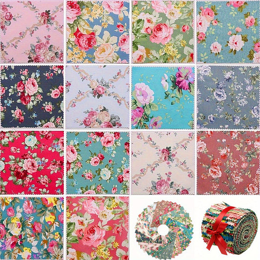 40pcs 6.4*50cm (2.51*19.7 inches) Floral Quilted Patchwork Fabric Strips Fabric Strips Material Kit, DIY Patchwork Crafts Material, Containing Different Patterns Patchwork Kits, Hobbyist Pre-Cut DIY Handmade Dolls Clothing an