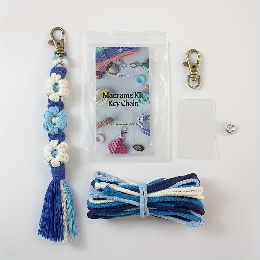 1pc Macrame Kit | Small Daisy Pattern Weaving Material Bag with Beginner Tutorial, Handmade Keychain and Bag Pendant, Suitable for Car Keys and Phone Cases, All-Season Craft Kit