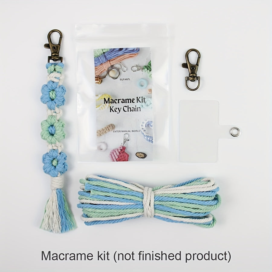 1pc Macrame Kit | Small Daisy Pattern Weaving Material Bag with Beginner Tutorial, Handmade Keychain and Bag Pendant, Suitable for Car Keys and Phone Cases, All-Season Craft Kit