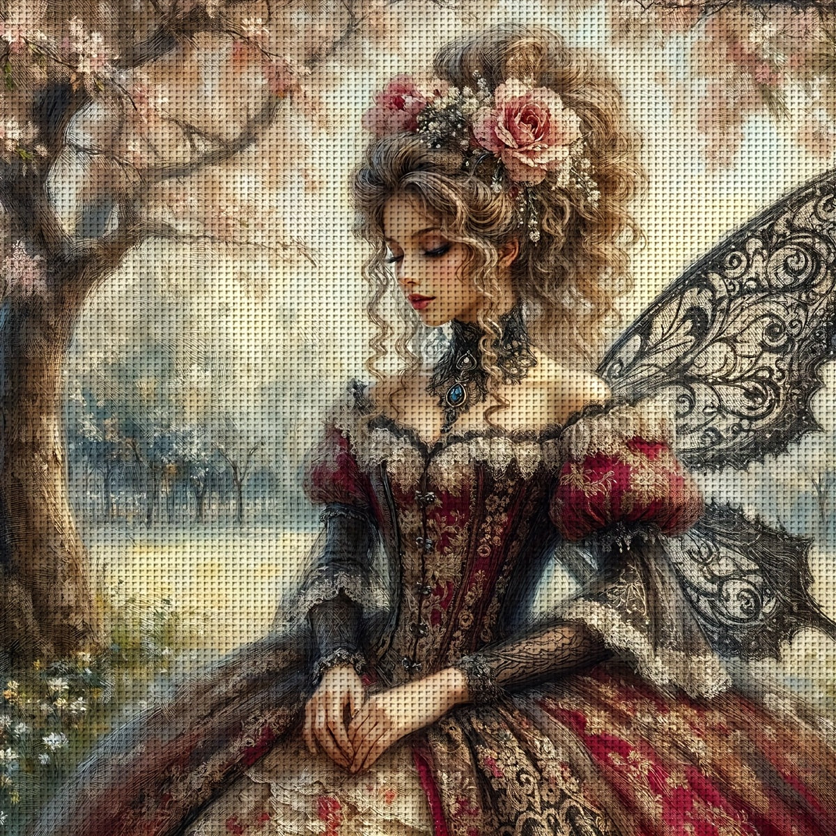 JOZYSH Elegant Lady with Butterfly Wings Cross Stitch Kit - DIY 11CT/14CT Embroidery Set, Unframed, Includes Patterned Fabric & Threads, Ideal for Living Room, Bedroom, or Entryway Decor, Home Decor Art|Ornate Dress|Intricate
