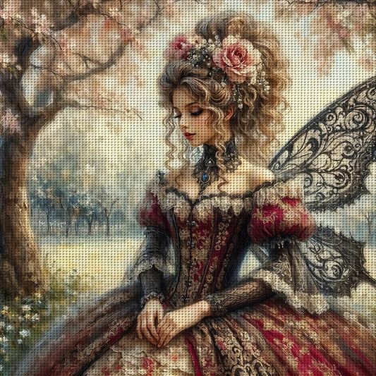 JOZYSH Elegant Lady with Butterfly Wings Cross Stitch Kit - DIY 11CT/14CT Embroidery Set, Unframed, Includes Patterned Fabric & Threads, Ideal for Living Room, Bedroom, or Entryway Decor, Home Decor Art|Ornate Dress|Intricate