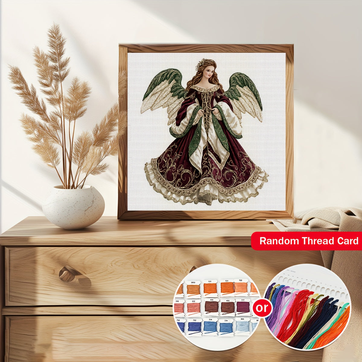 JOZYSH 11x11" Angel Cross Stitch Kit - Beautiful Winged Angel Design with Lace Dress, Includes Pattern Fabric & Threads - Perfect for Home Decor in Living Room, Entryway, or Bedroom, Bedroom Wall Art | Serene Angel Design | D