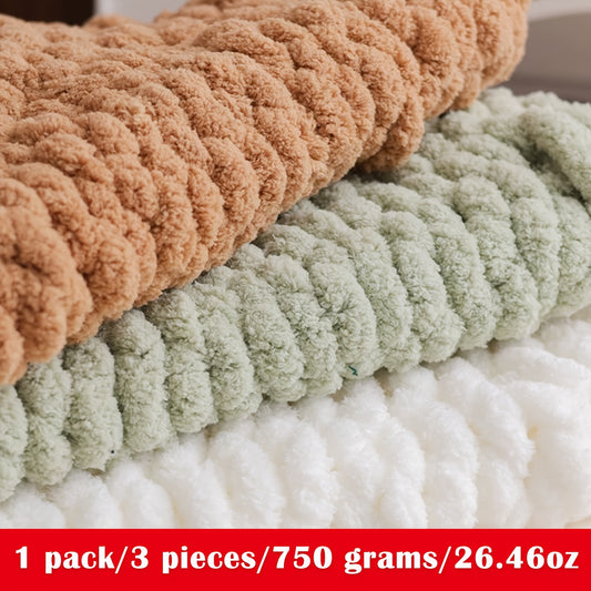 1 Pack/3 Balls/750g Large Roll Heavyweight Extra Thick Cat Tail Knitted Scarf Yarn Polyester Icelandic Yarn for Scarves, Hats, Rugs, Pet Beds, Chenille Yarn, Suitable for Blankets, Children's Blankets, and Soft Mats, Multiple