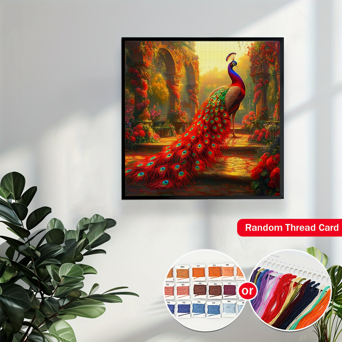 ZUOANLF 1set 50x50cm/19. 7x19. 7Inch DIY Cross Stitch Kit Frameless, Beautiful peacock, stamped cross stitch kits, Embroidery Set for Home Decor, Includes Patterned Fabric & Threads, Perfect for Living Room Entrance or Bedroo