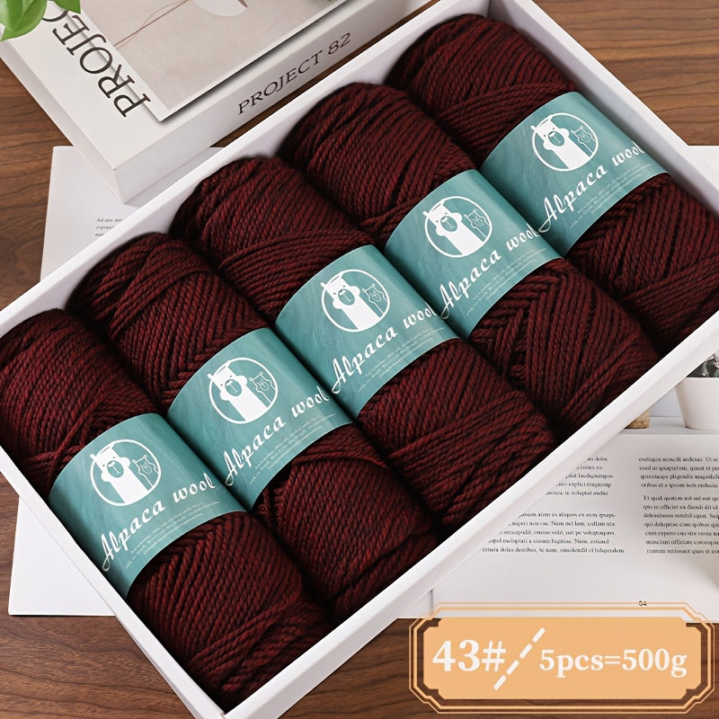 Alpaca Wool Yarn, Fine 245 Needles, Coarse Wool Yarn Balls, for Hand-Made Men'S And Women'S Autumn And Winter Warm Sweater Knitting Materials, Scarves, Hats And Other Warm Clothes 500G 5/Pack