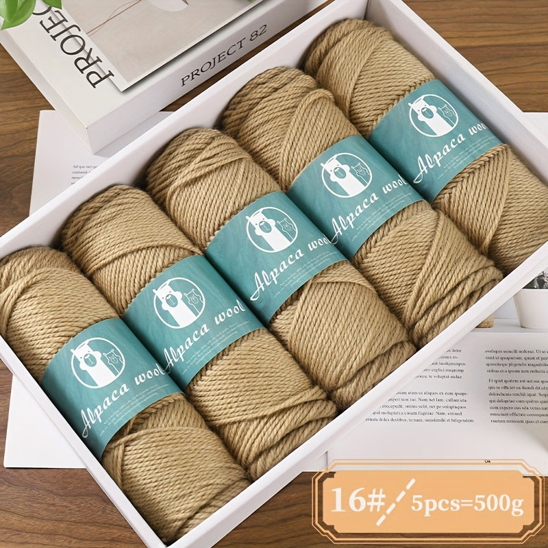 Alpaca Wool Yarn, Fine 245 Needles, Coarse Wool Yarn Balls, for Hand-Made Men'S And Women'S Autumn And Winter Warm Sweater Knitting Materials, Scarves, Hats And Other Warm Clothes 500G 5/Pack