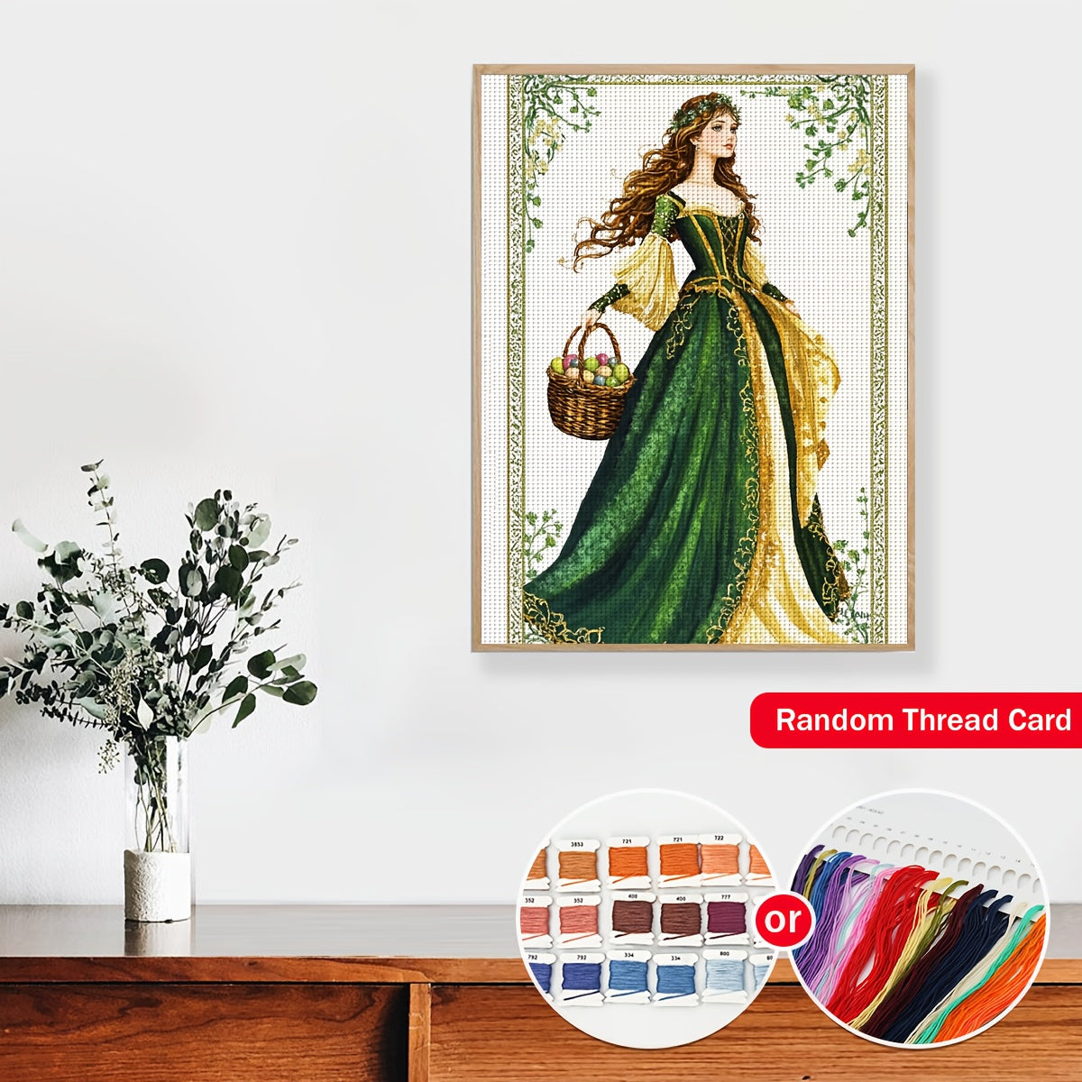 1pc JOZYSH Elegant Lady Print Cross Stitch Kit - 11.8x15.7in/15.7x19.6in, 11CT/14CT, Vibrant Green & Golden Design, Includes Canvas, Needle, Threads & Patterns, Ideal for Beginners, Perfect for Home & Office Decor, Gift Idea,