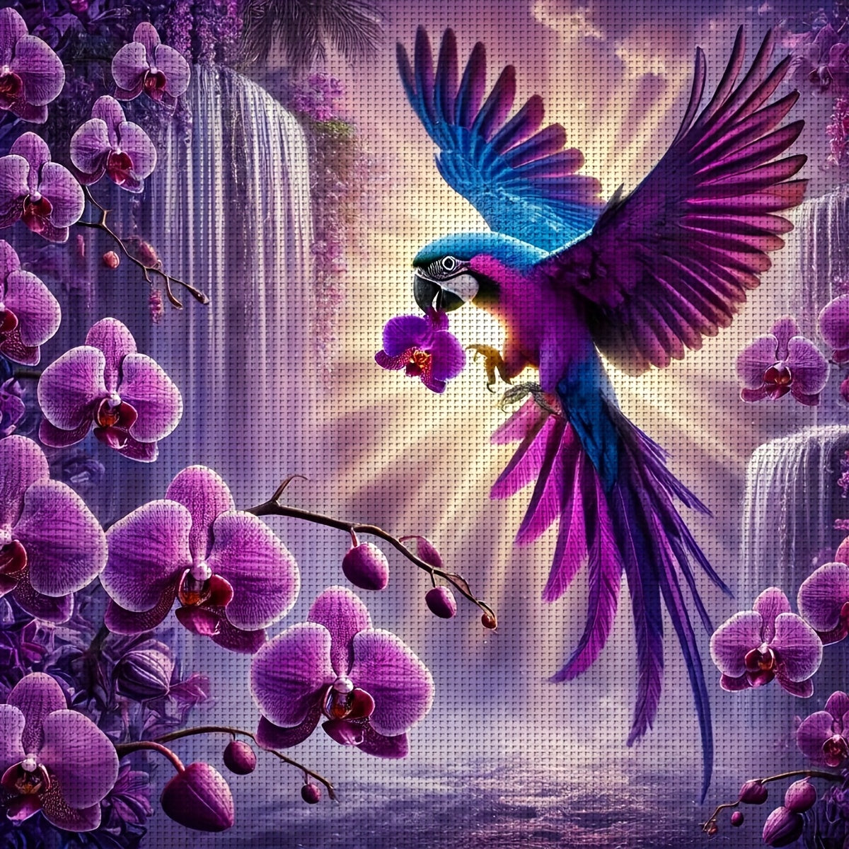 ZUOANLF 1set 40x40cm/15.7x15.7Inch DIY Cross Stitch Kit Frameless, Flowers and parrots, stamped cross stitch kits, Embroidery Set for Home Decor, Includes Patterned Fabric & Threads, Perfect for Living Room Entrance or Bedroo